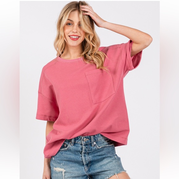 ShopEvelynne Tops - 42 Solid Textured Drop Shoulder Top